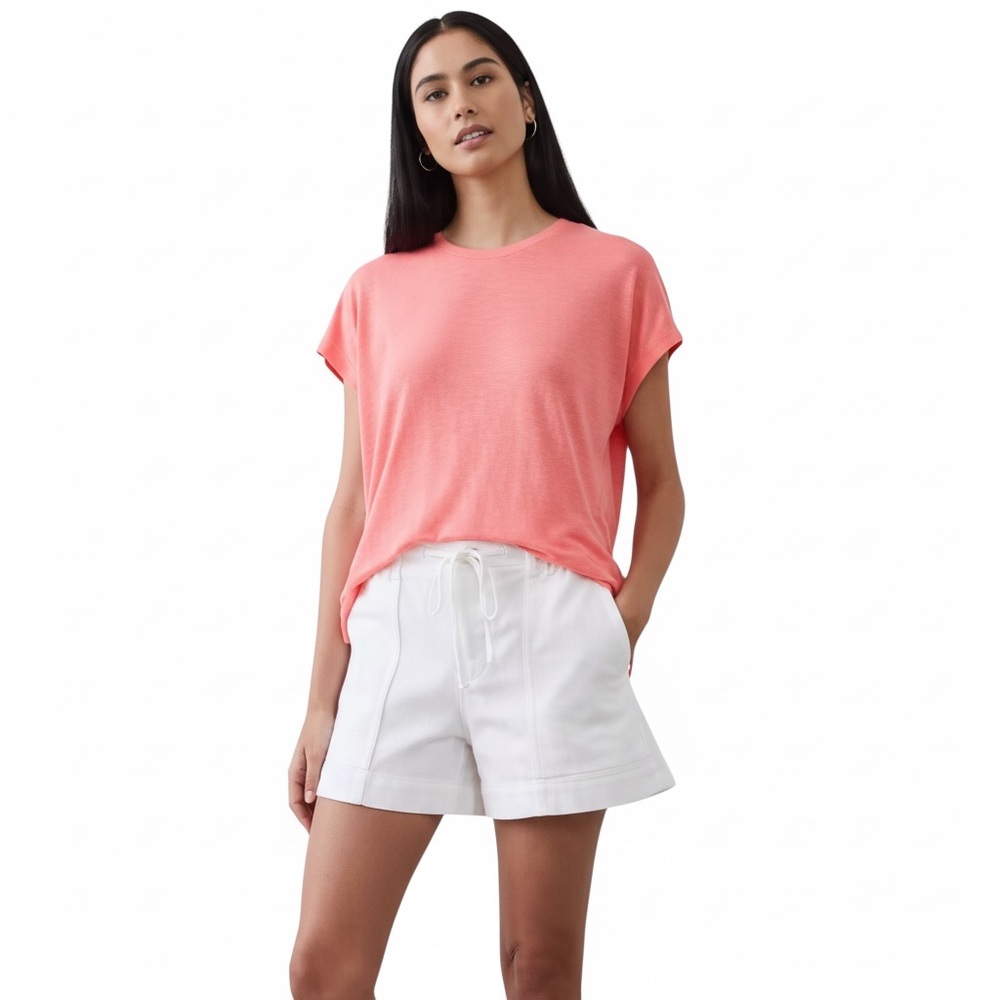 NEW Banana Republic Linen-Blend Cap-Sleeve T-Shirt Guava Pink Size Medium